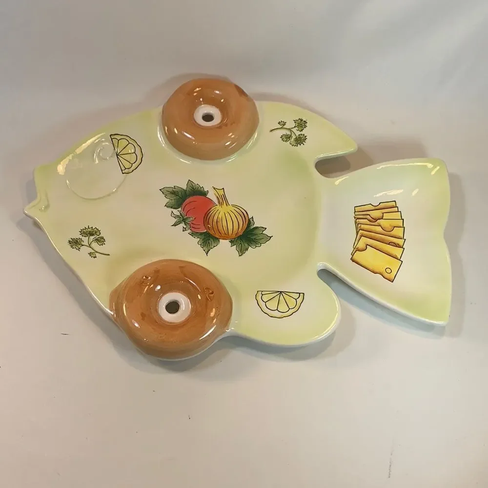 Fish Shaped Cheese Charcuterie Vegetable Appetizer Serving Platter 12 1/2 Inches
